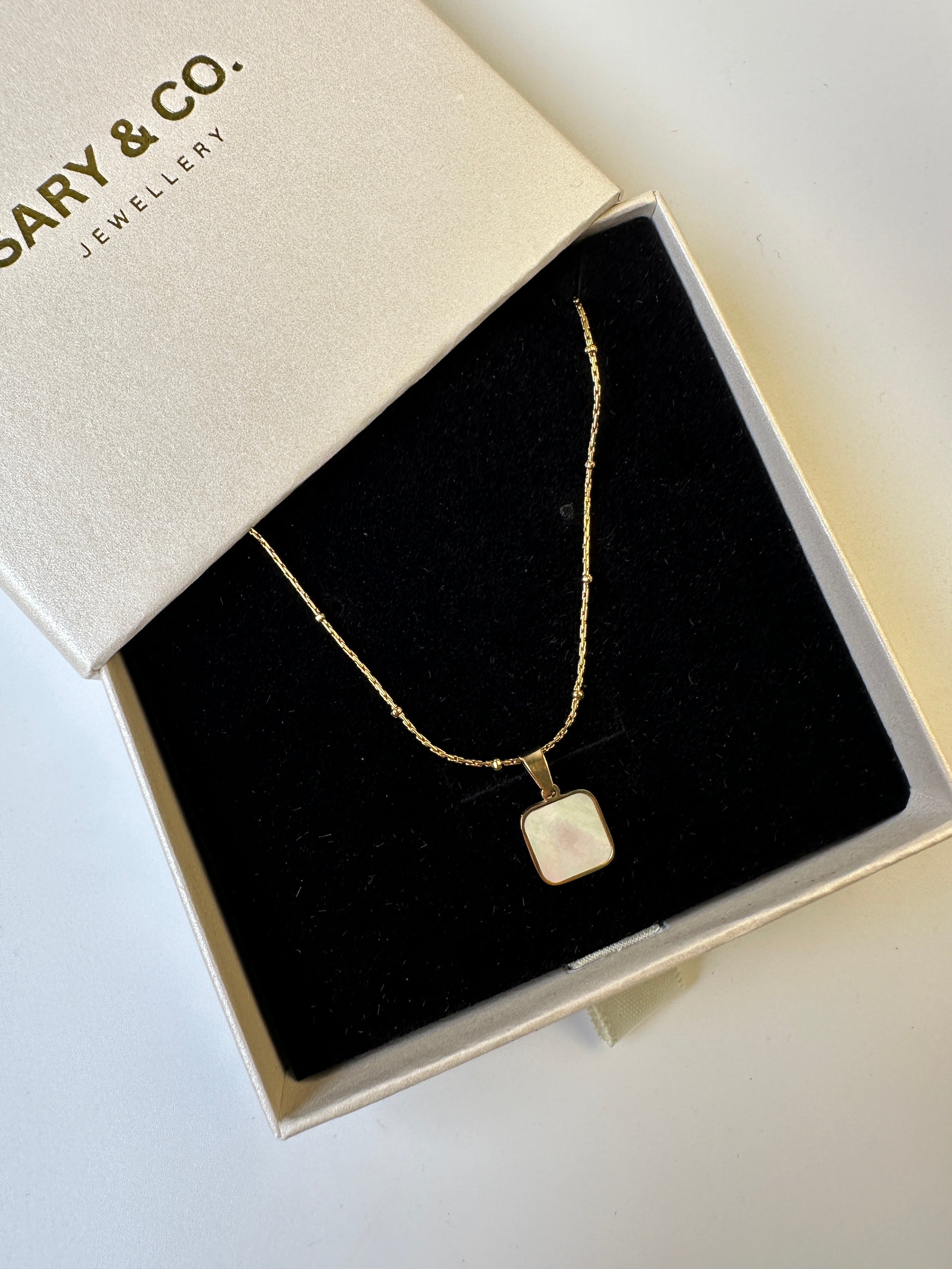 Ava - White Square 18k gold plated stainless steel necklace