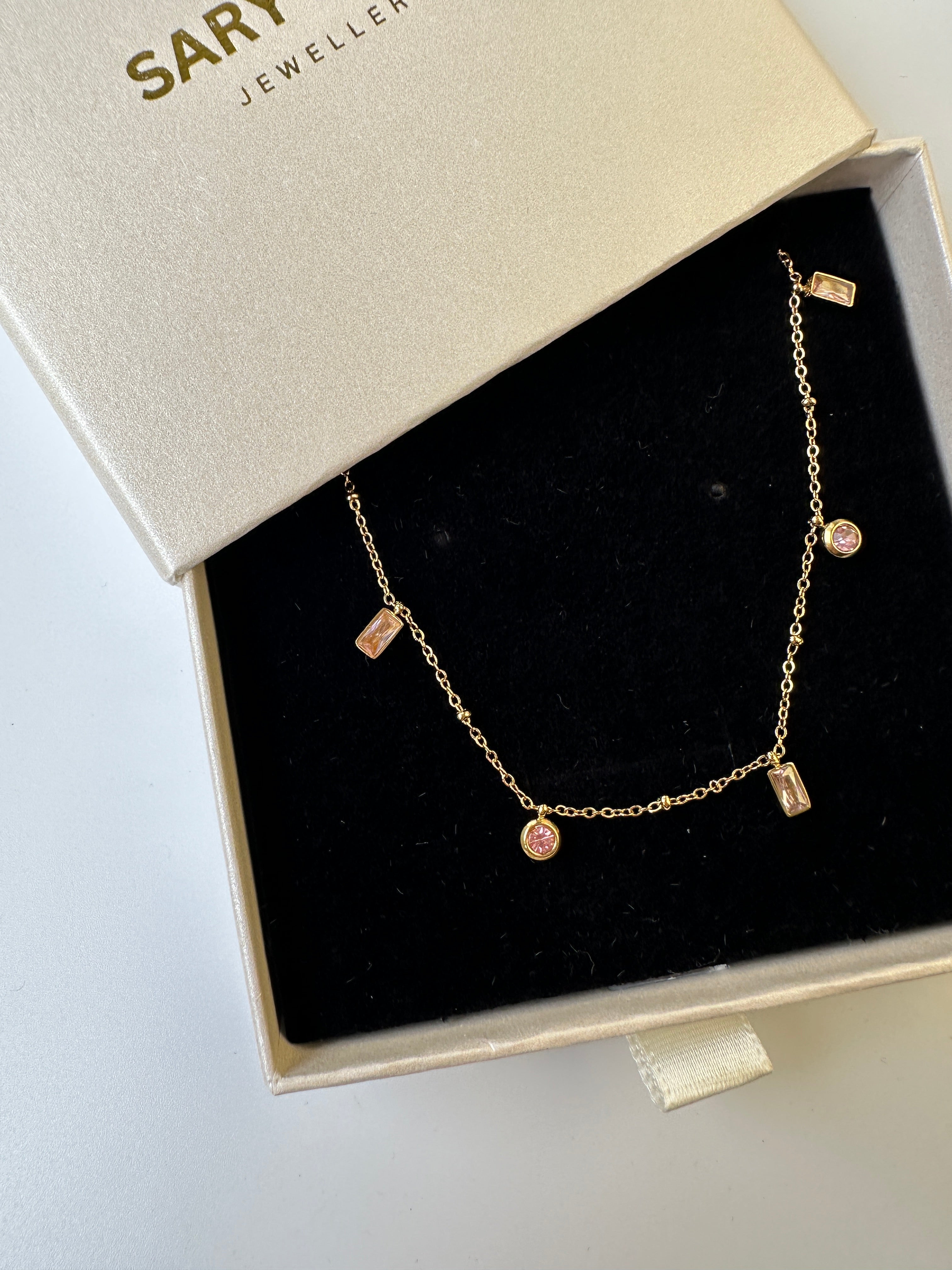 Ivy - Pink Dainty Zircon 18k gold plated stainless steel necklace