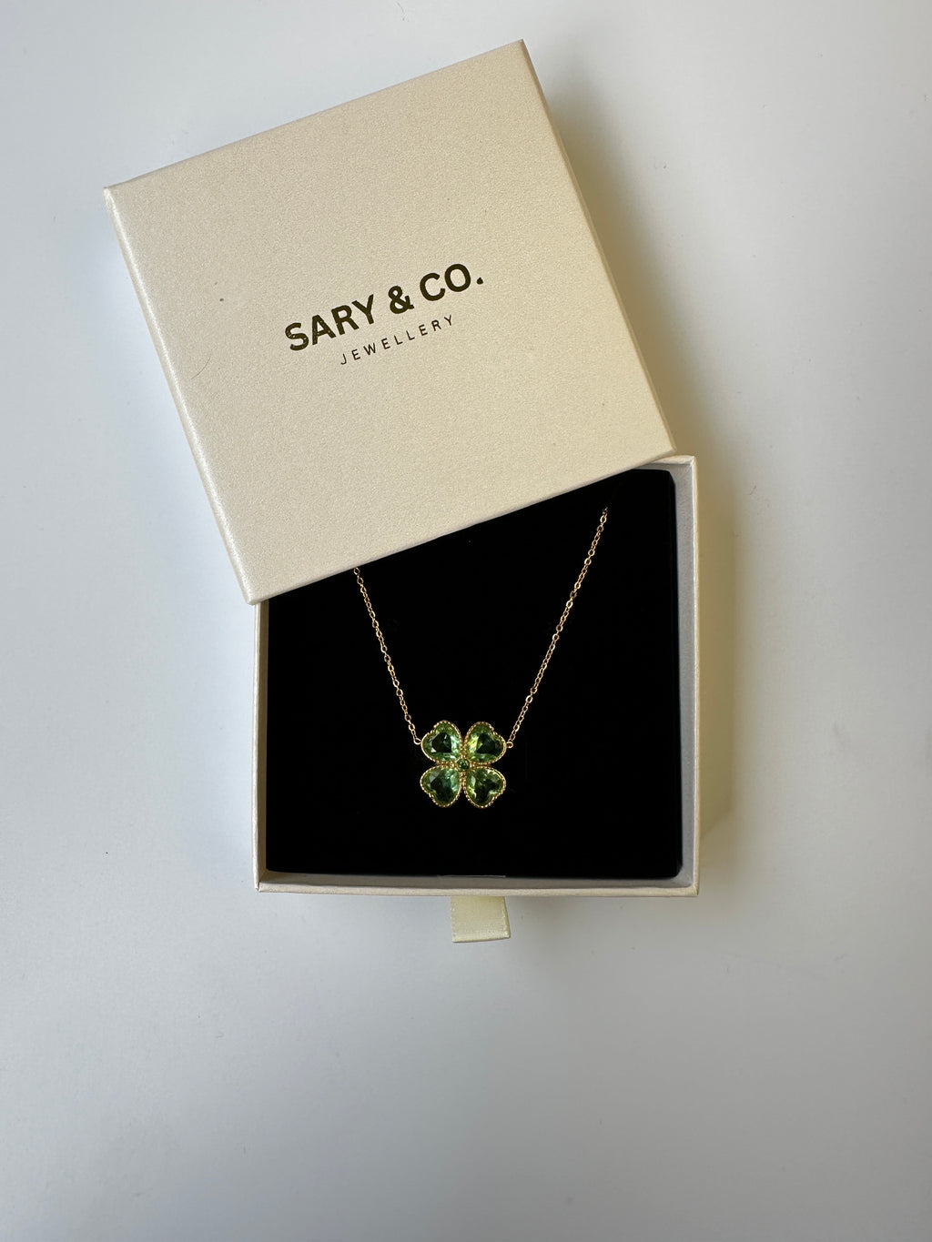 Mia - Green Heart Zircon Clover 18k gold plated stainless steel necklace
