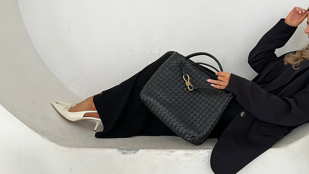 Jade Woven Leather HandBag - Vegan Leather