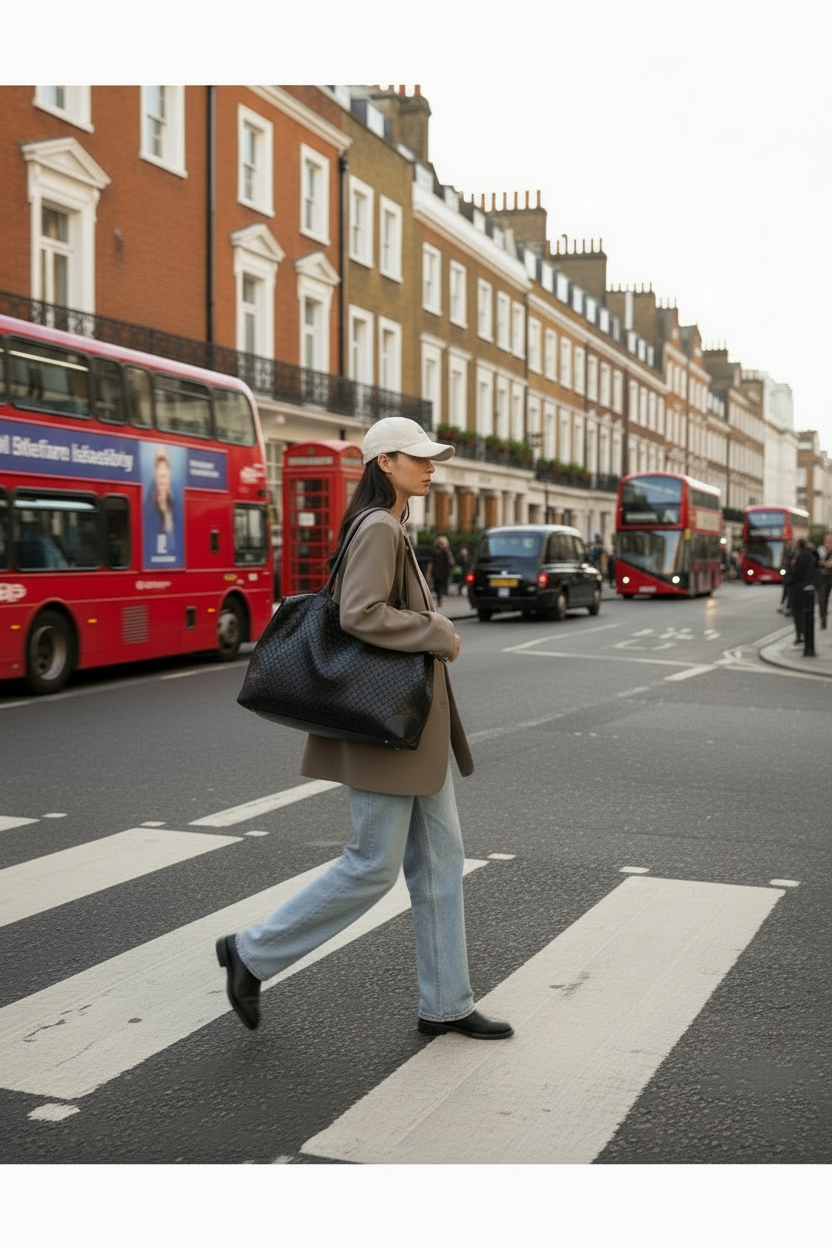Black Woven Tote - London Zebra Crossing