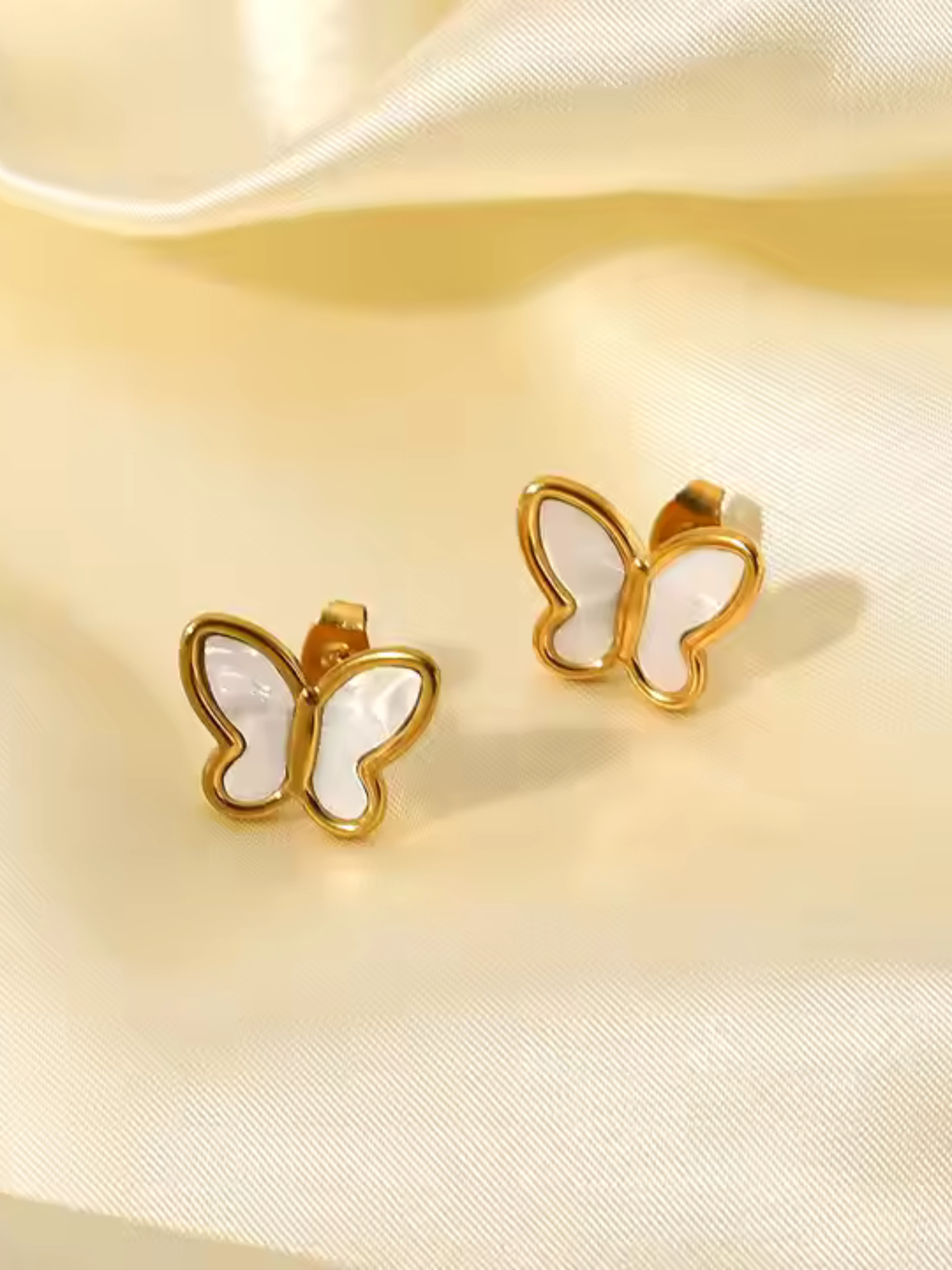 White Butterfly Stud - 18k gold plated stainless steel earrings