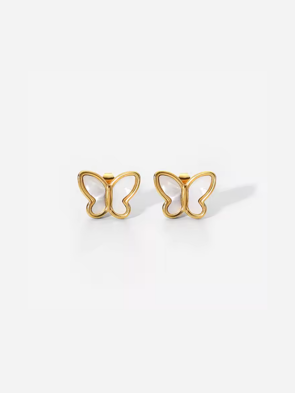 White Butterfly Stud - 18k gold plated stainless steel earrings