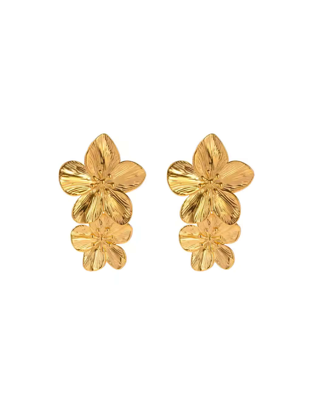 Double Flower Drop Earrings - 18k gold plated stainless steel earrings