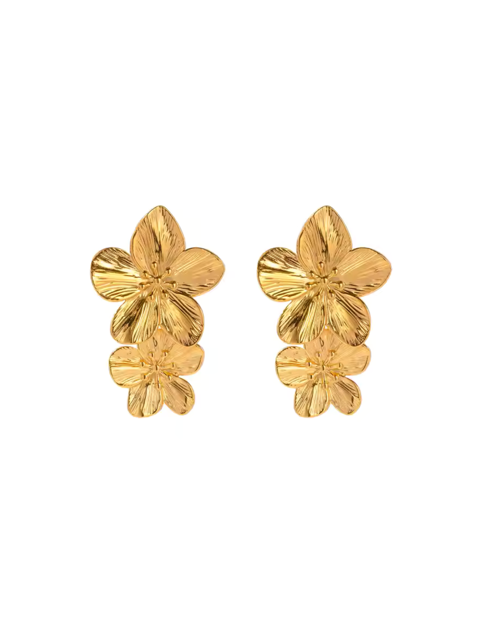 Double Flower Drop Earrings - 18k gold plated stainless steel earrings