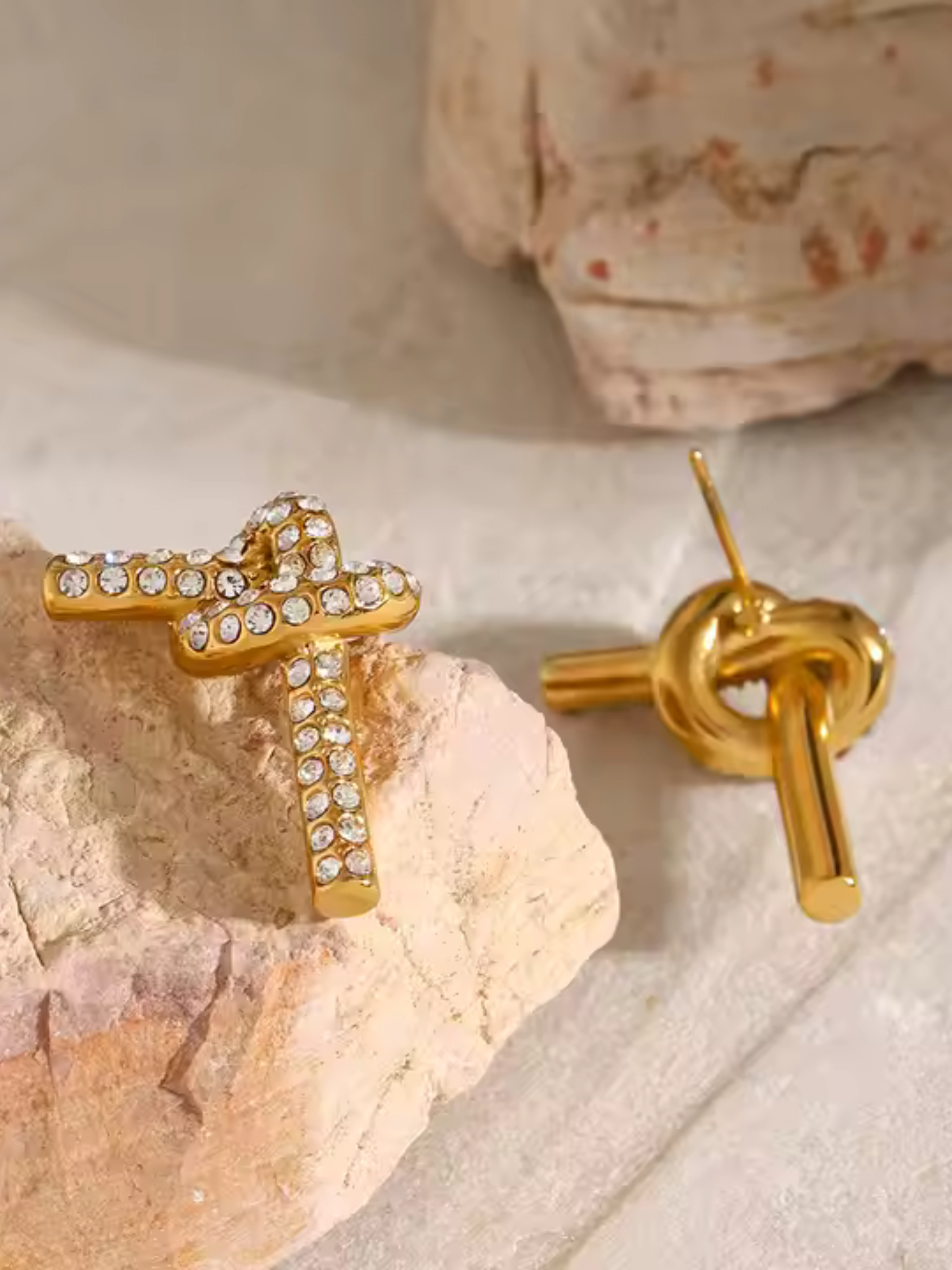 Chunky knot stud - 18k gold plated stainless steel earrings