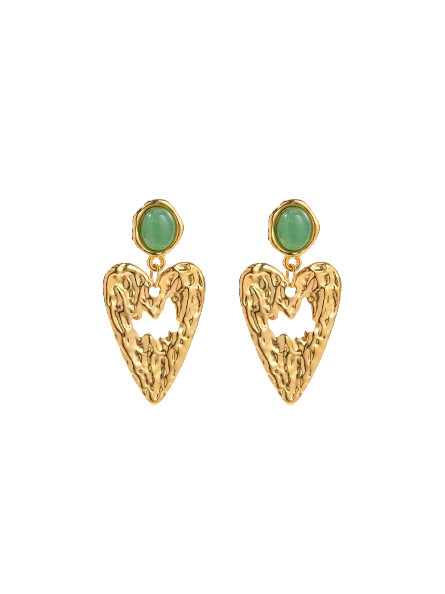 Stone drop heart earrings - 18k gold plated stainless steel earrings