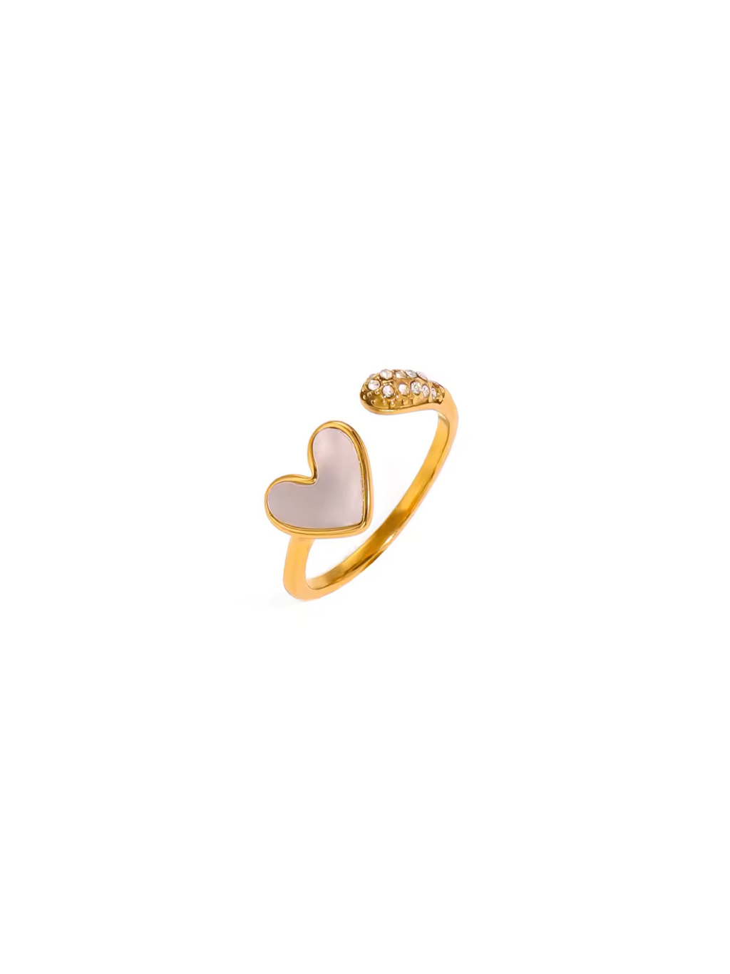 Rhinestone heart 18k gold plated adjustable ring
