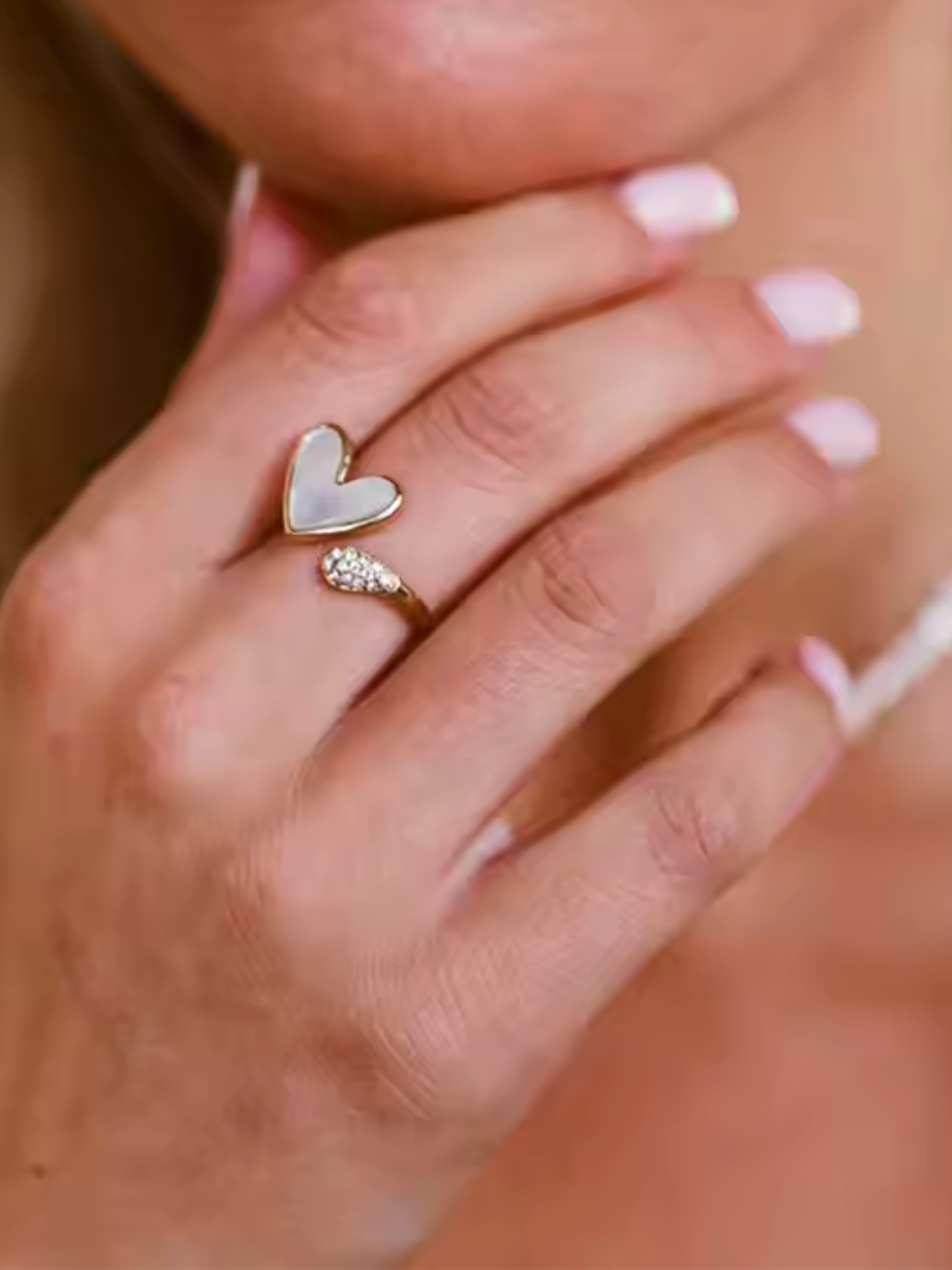 Rhinestone heart 18k gold plated adjustable ring