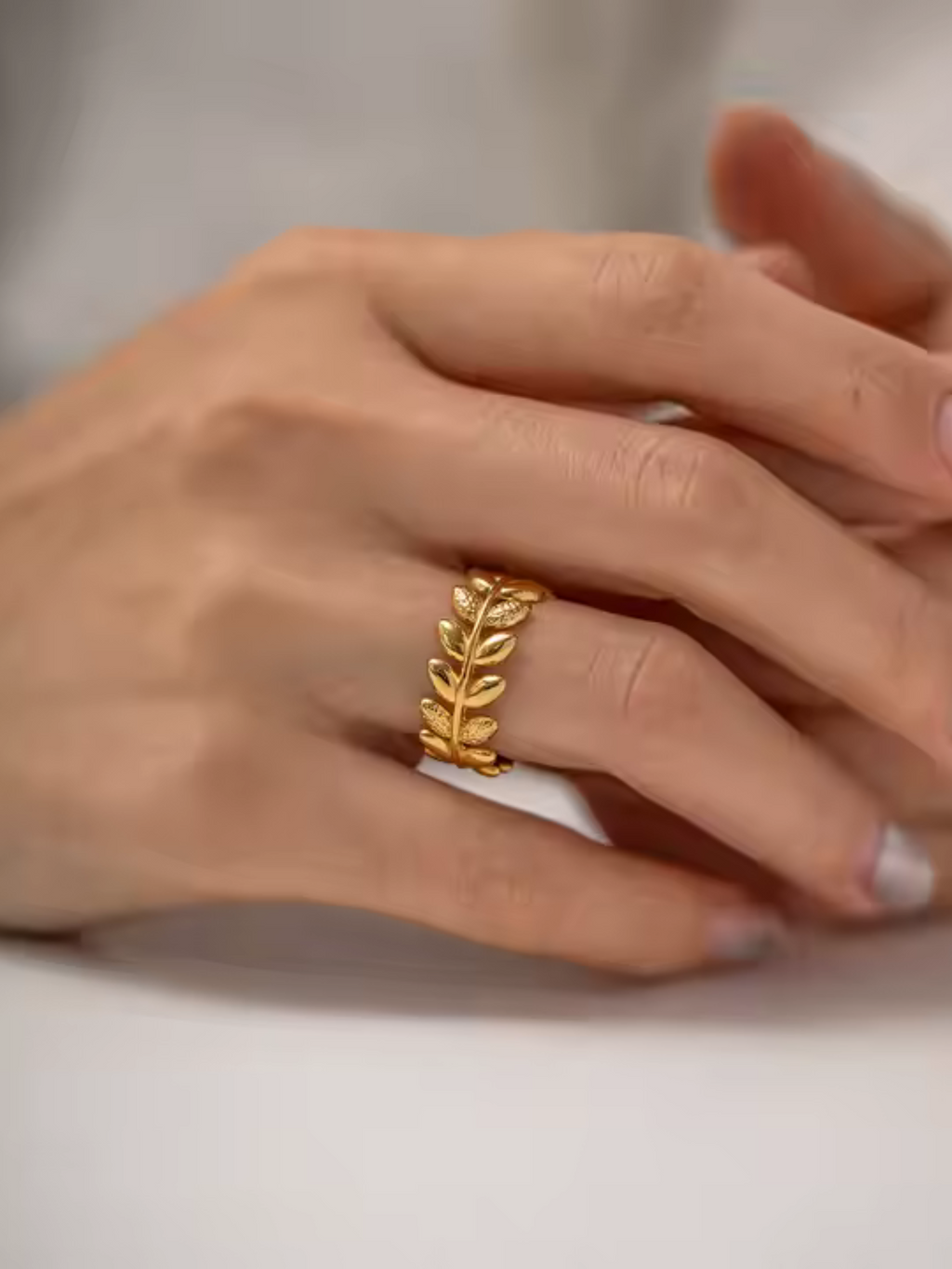 Leaf Band 18k gold plated stainless steel adjustable ring