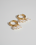 Three pearl hoop - 18k gold plated stainless steel earrings
