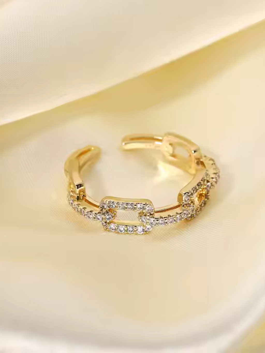 Zircon Square Buckle Link Chain 18k gold plated adjustable ring