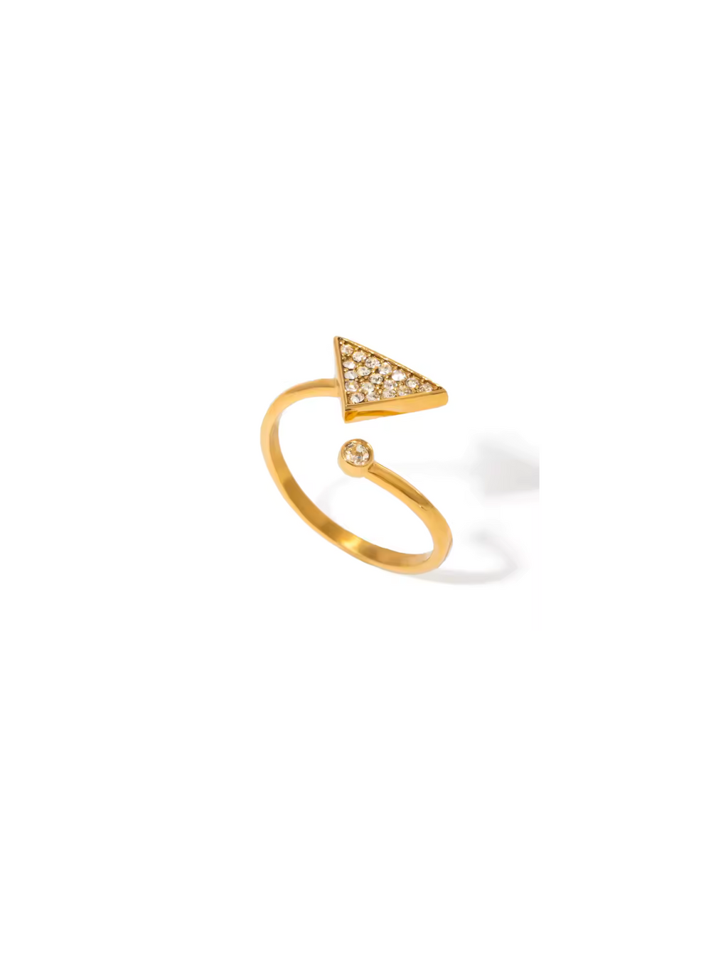 Triangle rhinestone interlaced 18k gold plated adjustable ring
