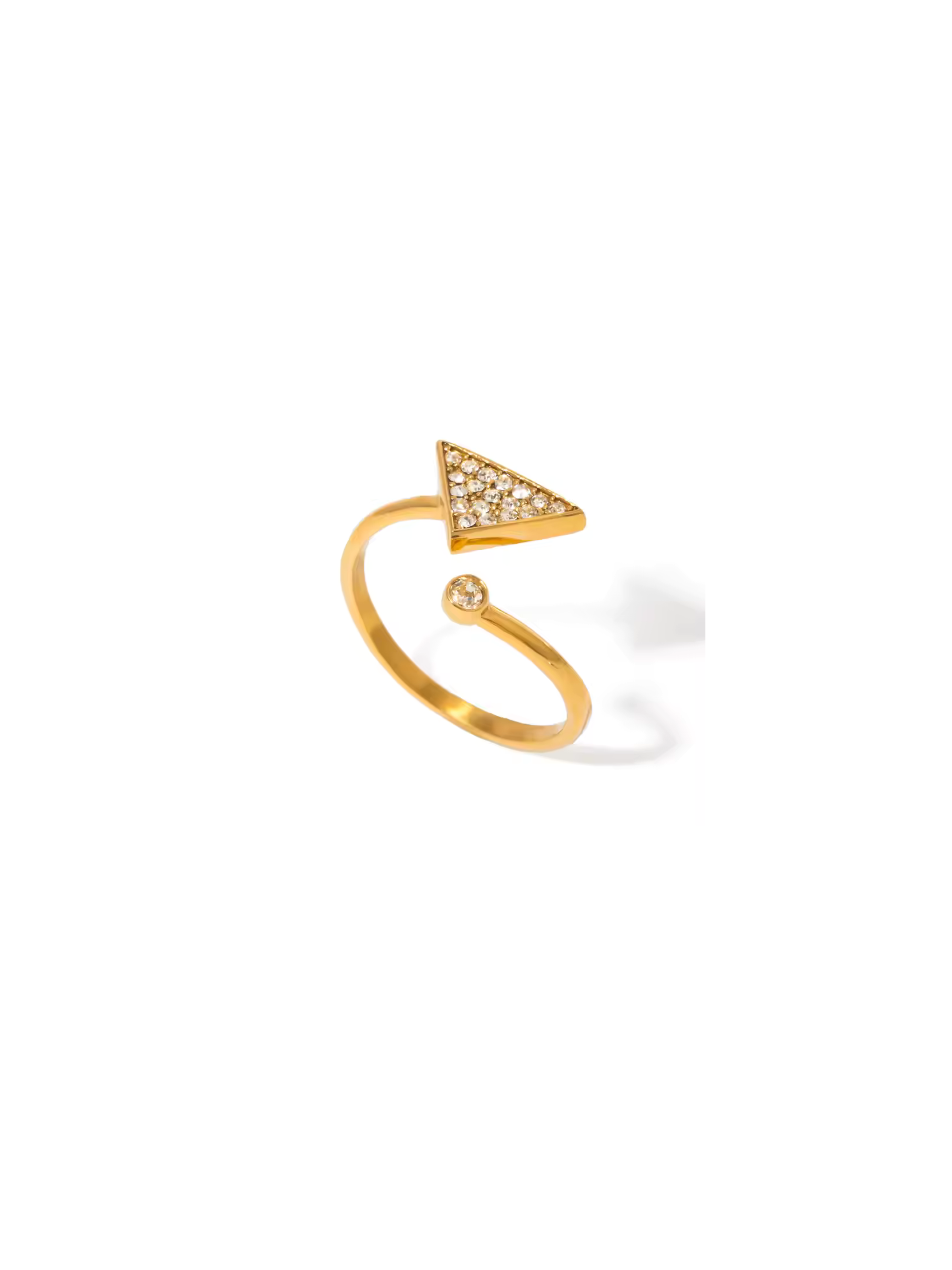 Triangle rhinestone interlaced 18k gold plated adjustable ring