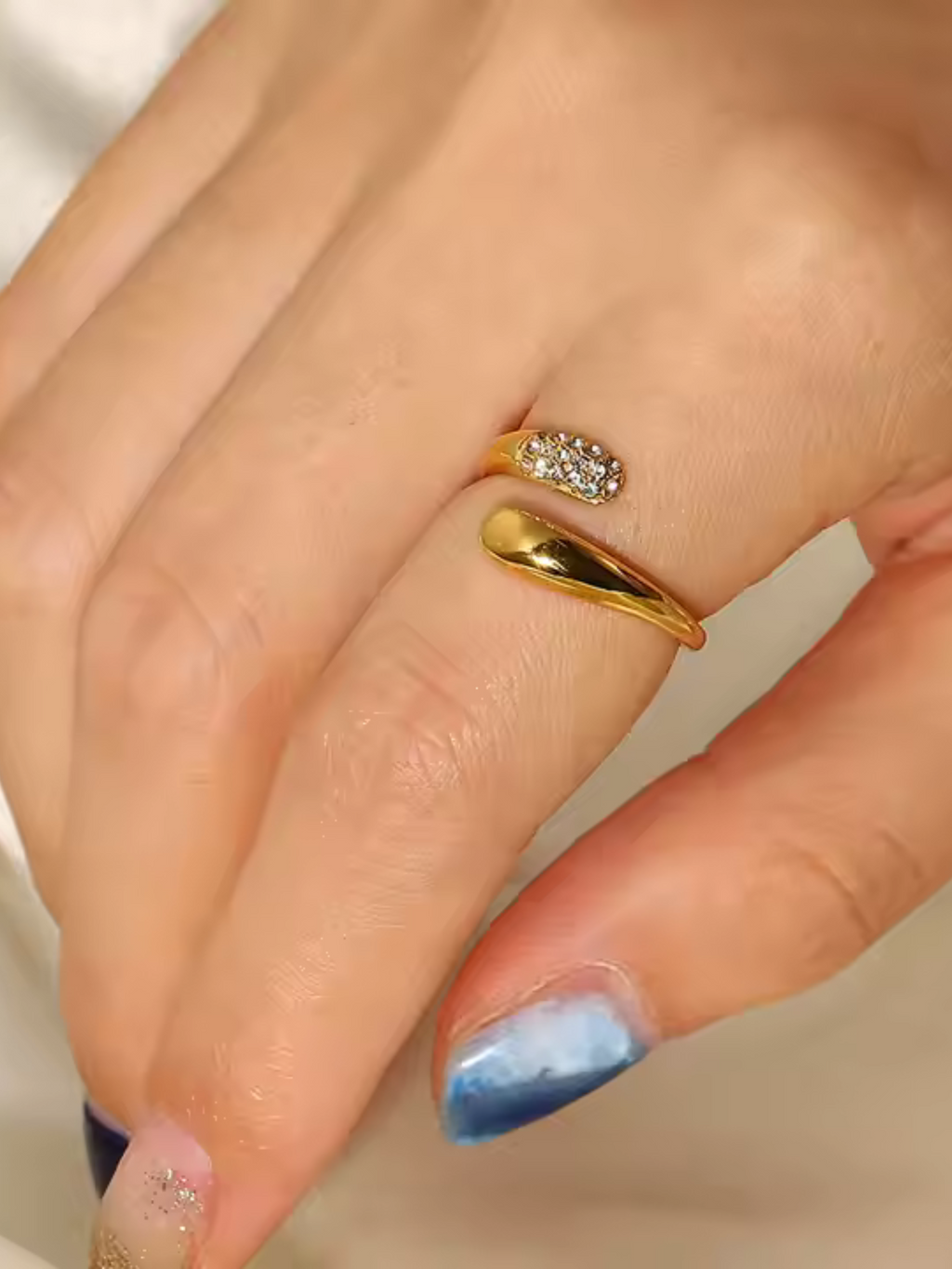 Snake shape zircon 18k gold plated adjustable ring