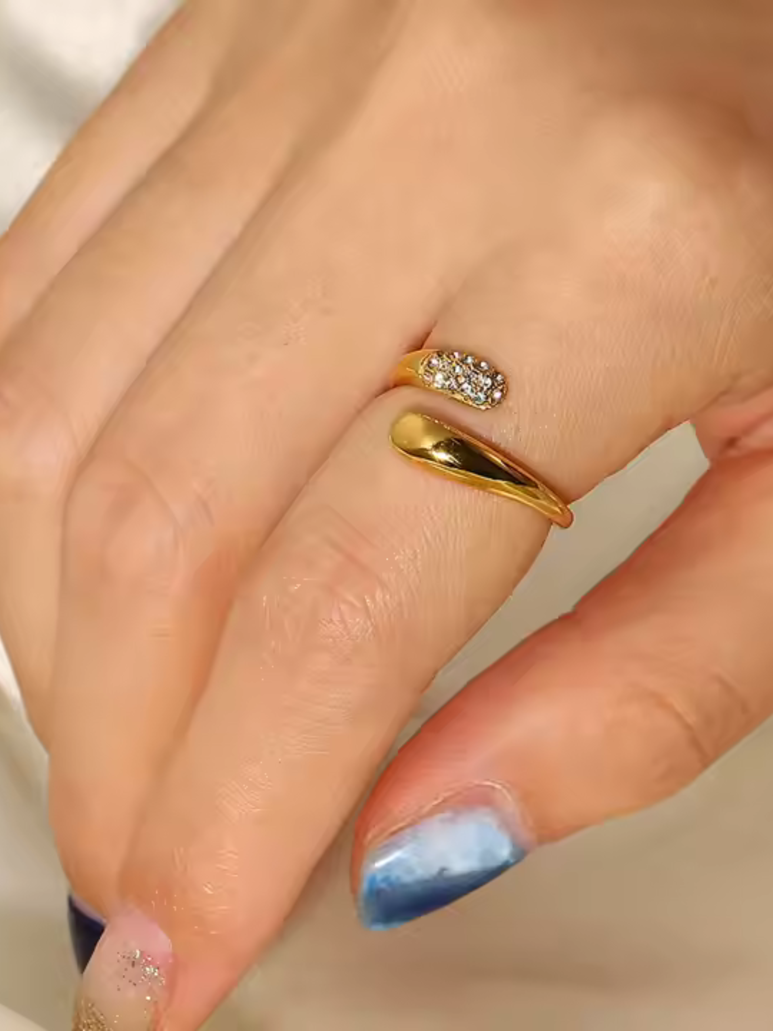 Snake shape zircon 18k gold plated adjustable ring