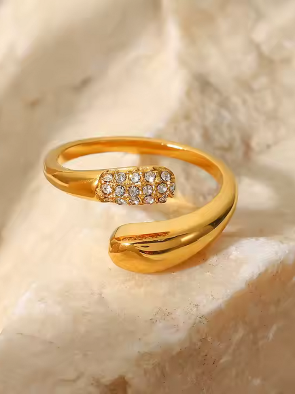 Snake shape zircon 18k gold plated adjustable ring