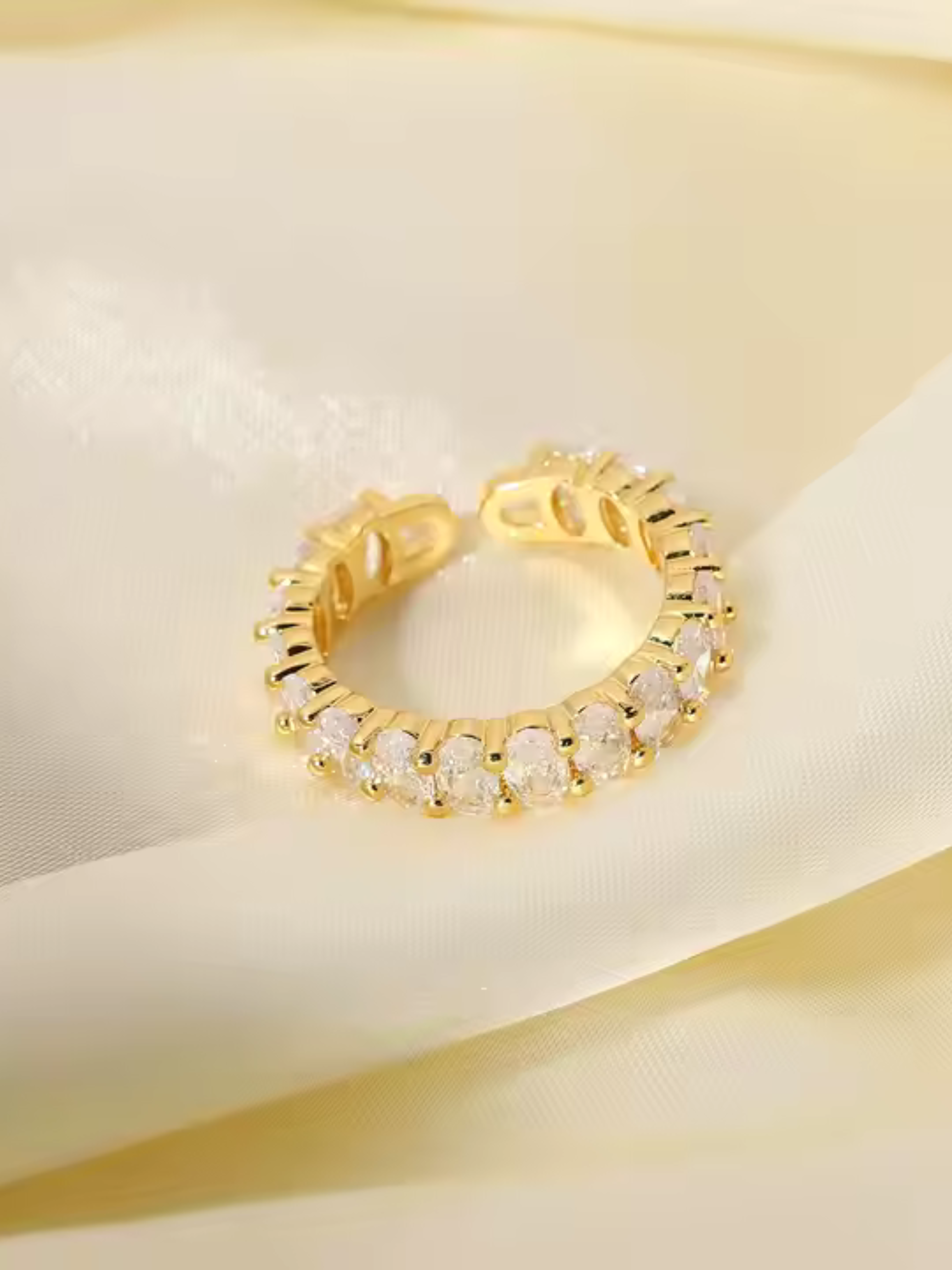 Tennis 18k gold plated stainless steel adjustable ring